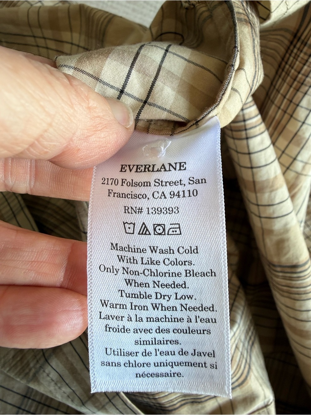 Everlane THE SUPIMA® COTTON SHORT-SLEEVE SHIRT DRESS Beige Plaid Belted US6 - Picture 6 of 7